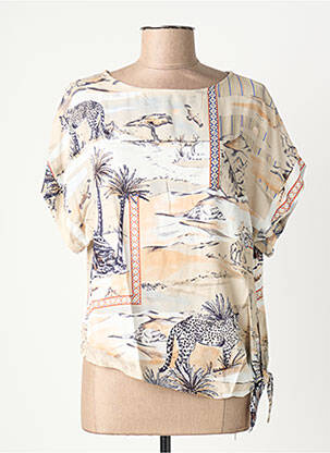 Blouse tissage popeline manches courtes beige LA FEE MARABOUTEE femme