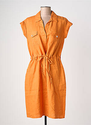Robe mi-longue tissage crêpe manches courtes orange POMODORO femme