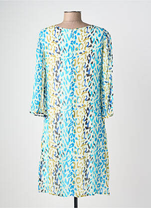 Robe mi-longue coupe fluide manches longues bleu POMODORO femme