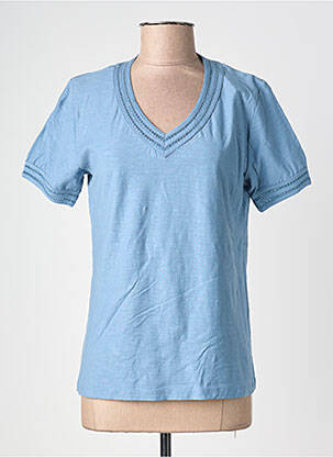 T-shirt col v manches courtes bleu POMODORO femme