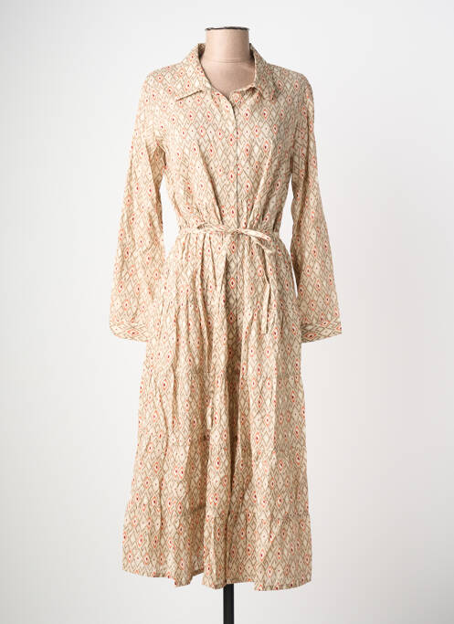 Robe mi-longue manches longues manches longues beige POMODORO femme