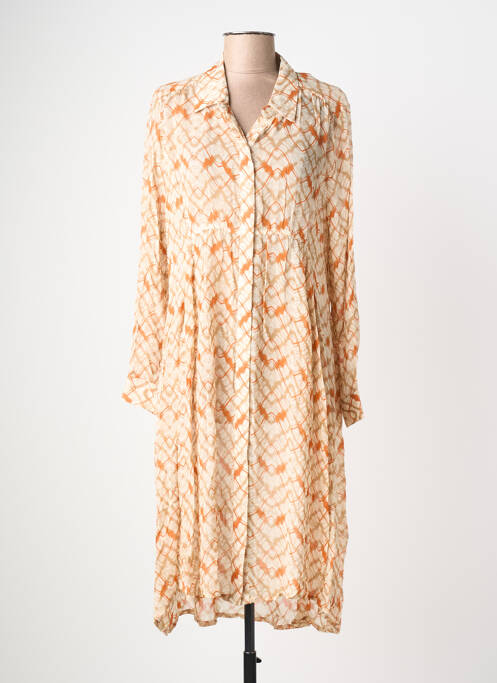 Robe mi-longue coupe fluide manches longues beige POMODORO femme