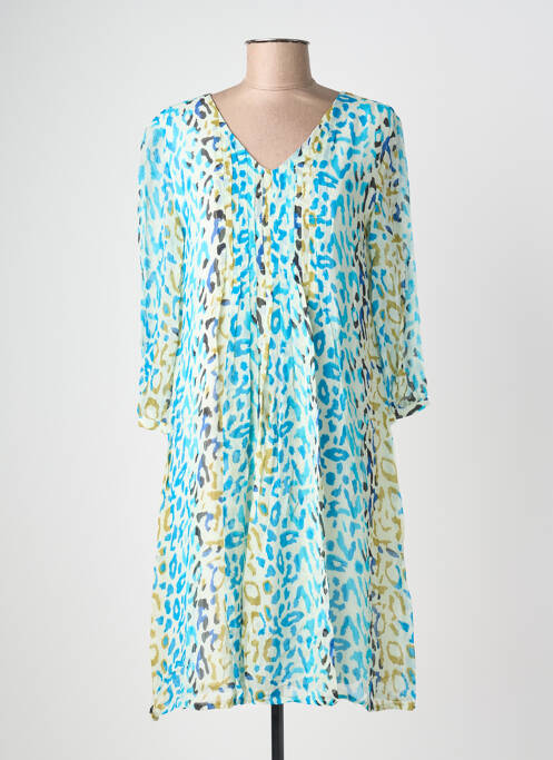 Robe mi-longue coupe fluide manches longues bleu POMODORO femme