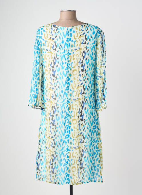 Robe mi-longue coupe fluide manches longues bleu POMODORO femme