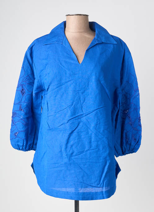 Tunique manches longues tissage crêpe bleu POMODORO femme