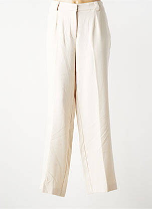 Pantalon droit fermeture zippée sous rabat avec crochet taille haute beige CISO femme