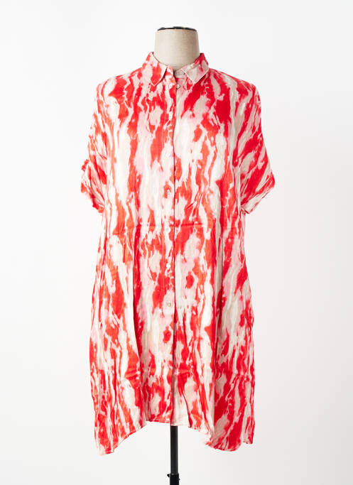 Robe mi-longue imprimé fantaisie manches courtes rouge CISO femme