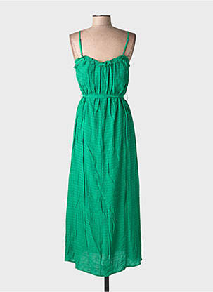 Robe longue tissage crêpe fines bretelles vert COMPAÑIA FANTASTICA femme