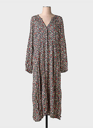 Robe longue tissage popeline manches longues bleu C'EST BEAU LA VIE femme
