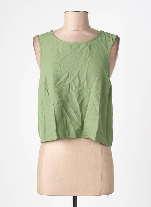 Top coupe cintrée sans manche vert PIECES femme