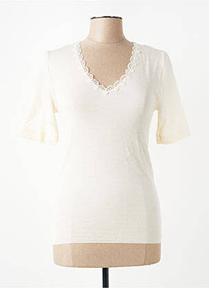 T-shirt col v manches courtes beige MEY femme