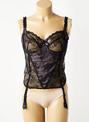 Guêpière/porte-jarretelle effet matière satinée noir EMPREINTE femme