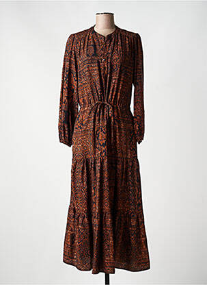 Robe longue imprimé fantaisie manches longues marron RUE DES ABBESSES femme