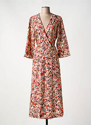 Robe longue imprimé fantaisie manches 3/4 marron PAKO LITTO femme