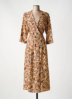 Robe longue imprimé fantaisie manches 3/4 beige PAKO LITTO femme