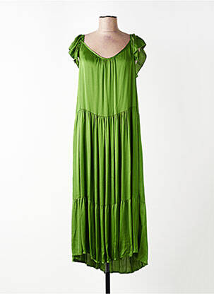 Robe longue manches courtes manches courtes vert PAKO LITTO femme