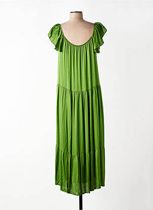 Robe longue manches courtes manches courtes vert PAKO LITTO femme