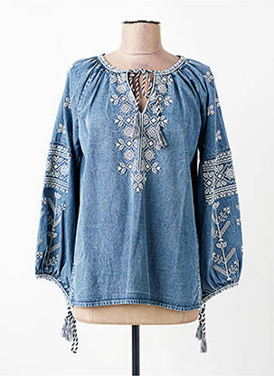 Blouse col rond manches longues bleu STUDIO PARISIEN femme