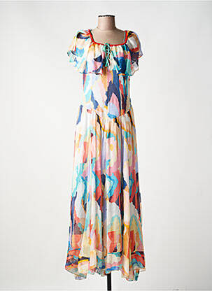 Robe longue imprimé fantaisie manches courtes bleu FORTE-FORTE femme
