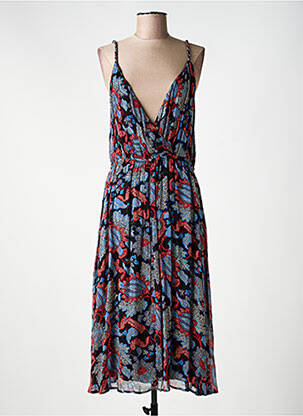 Robe mi-longue imprimé fantaisie fines bretelles noir IDANO femme