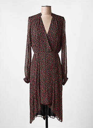 Robe mi-longue coupe fluide manches longues noir IDANO femme