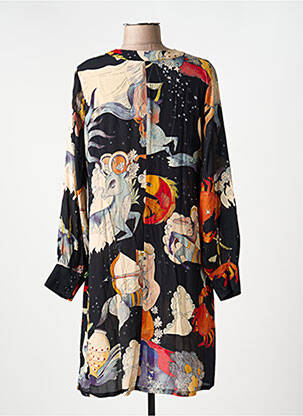 Robe mi-longue imprimé fantaisie manches longues noir HOD femme