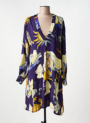 Robe mi-longue imprimé fantaisie manches longues bleu HOD femme