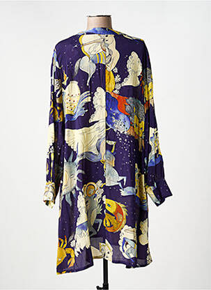 Robe mi-longue imprimé fantaisie manches longues bleu HOD femme