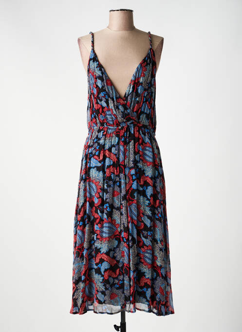Robe mi-longue imprimé fantaisie fines bretelles noir IDANO femme