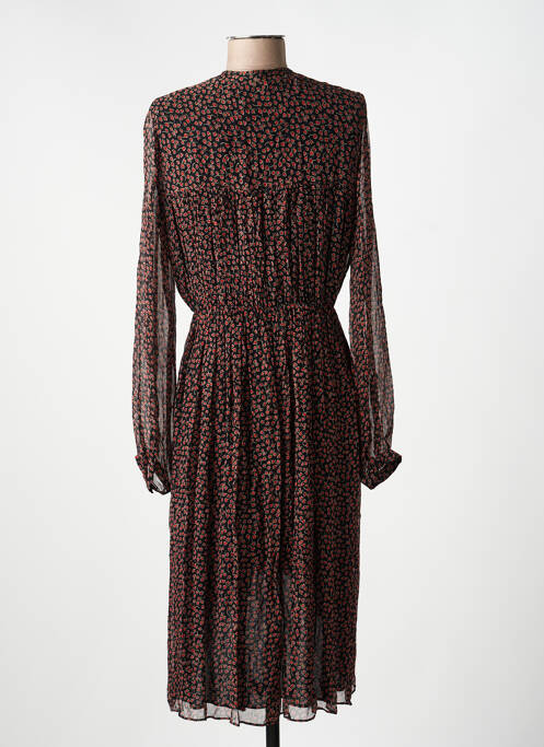 Robe mi-longue coupe fluide manches longues noir IDANO femme