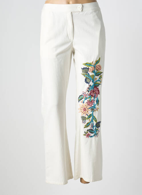 Pantalon droit fermeture zippée sous rabat boutonné taille normale blanc V.DE.VINSTER femme