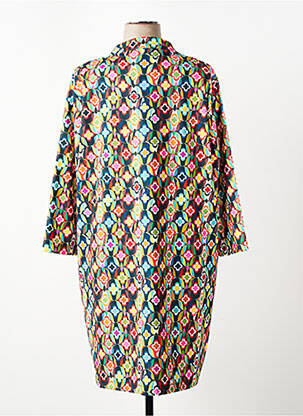 Robe mi-longue imprimé fantaisie manches longues bleu MALOKA femme