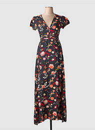 Robe longue manches courtes manches courtes noir COTON DU MONDE femme