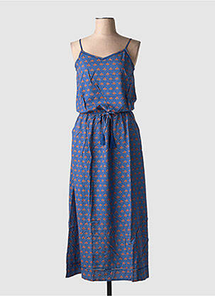 Robe longue imprimé fantaisie fines bretelles bleu COTON DU MONDE femme