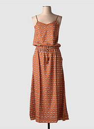 Robe longue imprimé fantaisie fines bretelles orange COTON DU MONDE femme