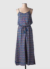 Robe longue imprimé fantaisie fines bretelles bleu COTON DU MONDE femme