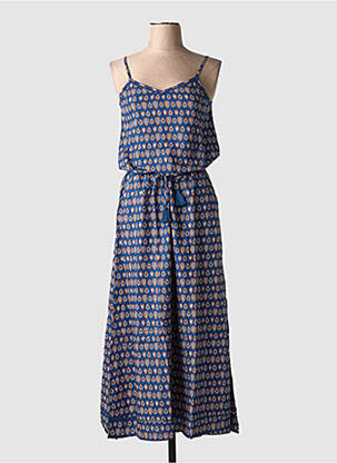 Robe longue imprimé fantaisie fines bretelles bleu COTON DU MONDE femme