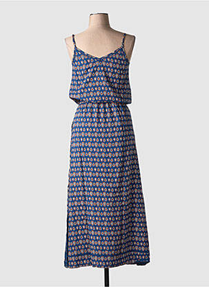 Robe longue imprimé fantaisie fines bretelles bleu COTON DU MONDE femme