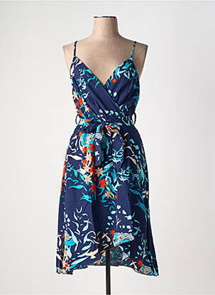 Robe mi-longue coupe fluide fines bretelles bleu COTON DU MONDE femme