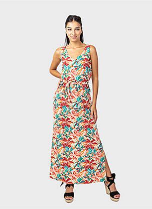 Robe longue imprimé fleurs sans manche orange COTON DU MONDE femme