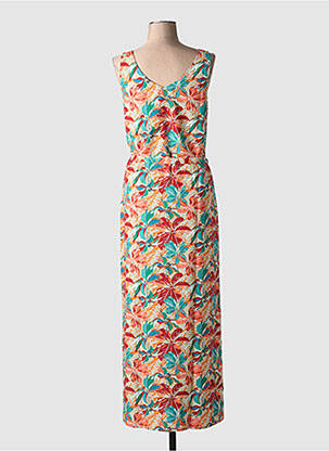 Robe longue imprimé fleurs sans manche orange COTON DU MONDE femme