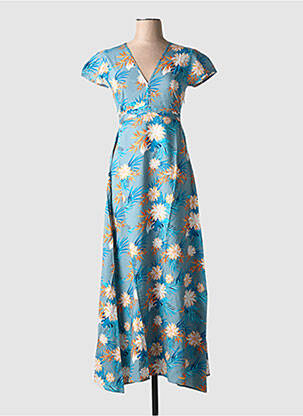 Robe longue manches courtes manches courtes bleu COTON DU MONDE femme