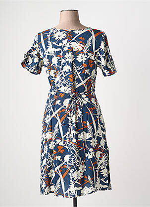 Robe mi-longue imprimé fleurs manches courtes bleu COTON DU MONDE femme