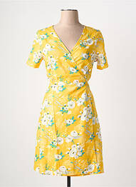 Robe mi-longue imprimé fleurs manches courtes jaune COTON DU MONDE femme
