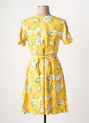 Robe mi-longue imprimé fleurs manches courtes jaune COTON DU MONDE femme