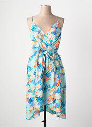 Robe mi-longue coupe fluide fines bretelles bleu COTON DU MONDE femme