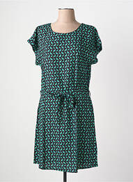 Robe mi-longue imprimé fantaisie manches courtes bleu COTON DU MONDE femme