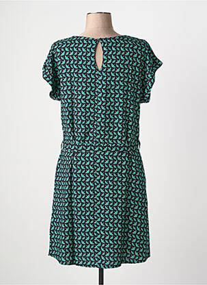 Robe mi-longue imprimé fantaisie manches courtes bleu COTON DU MONDE femme