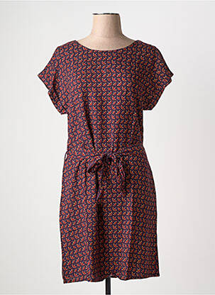 Robe mi-longue imprimé fantaisie manches courtes violet COTON DU MONDE femme