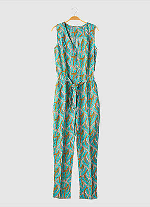 Combi-pantalon fermeture boutonnée sur le devant sans manche bleu COTON DU MONDE femme